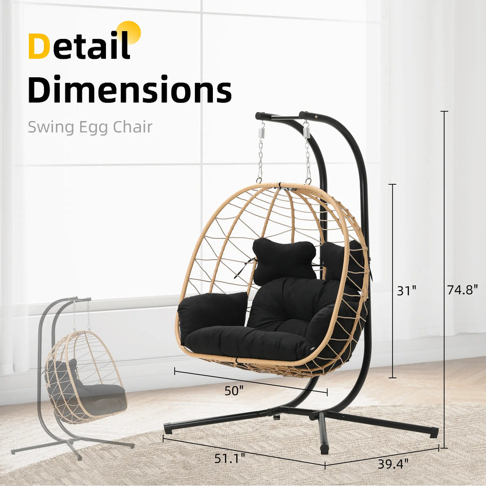SwingNest — Double Hanging Egg Chair with 700lb Capacity & Thick Cushion (Folds Flat)