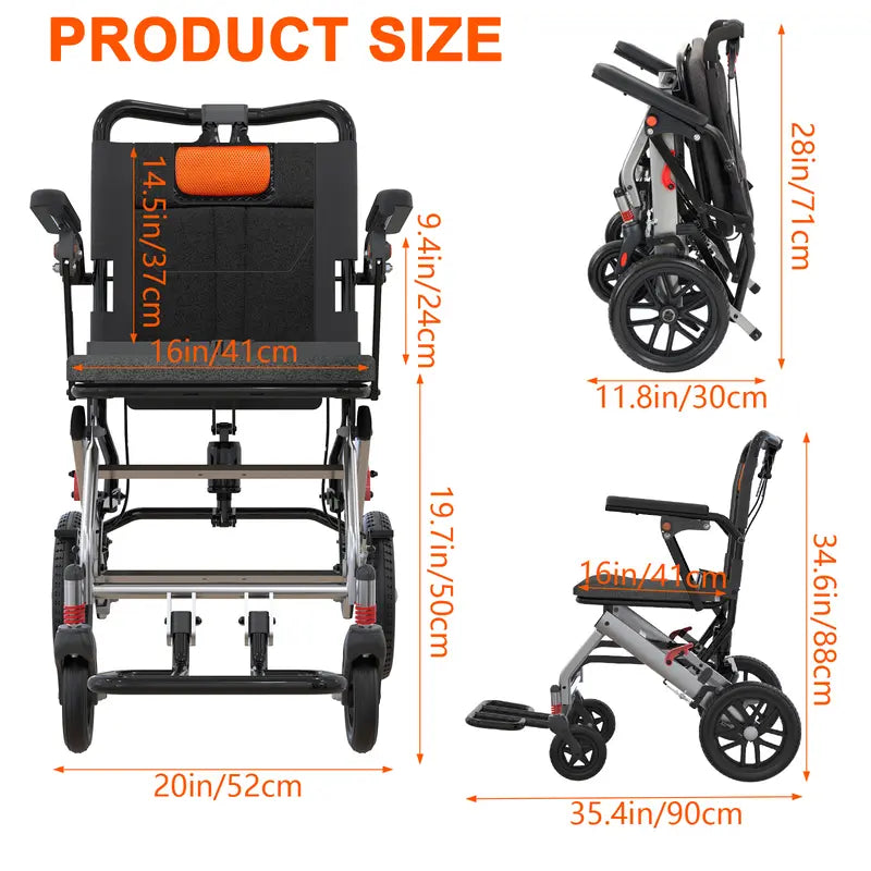 LiteRide — Foldable Transport Wheelchair with Aviation Aluminum Frame