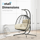 SwingNest — Double Hanging Egg Chair with 700lb Capacity & Thick Cushion (Folds Flat)
