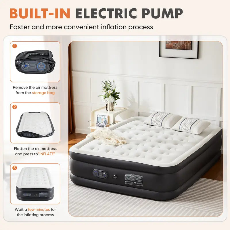 AirRise — Self-Inflating Air Mattress with Built-In Pump, Double Height & Non-Slip Bottom (Holds 660lbs)