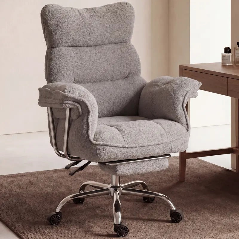 CoziDesk — Oversized Teddy Fleece Reclining Office Chair with Footrest