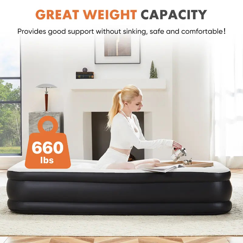 AirRise — Self-Inflating Air Mattress with Built-In Pump, Double Height & Non-Slip Bottom (Holds 660lbs)
