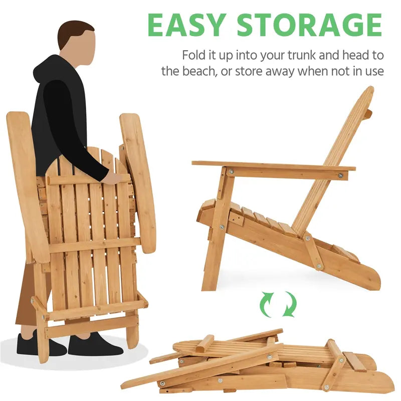 TimberSeat — Set of 2 Solid Wood Folding Adirondack Chairs (Weather-Resistant, 300lb Capacity)