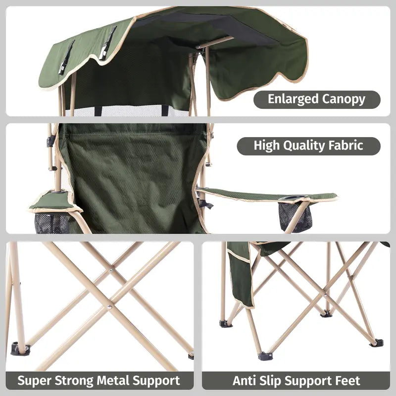 ShadeMate — Folding Outdoor Chair with Built-In Adjustable Sun Canopy & Dual Cup Holders