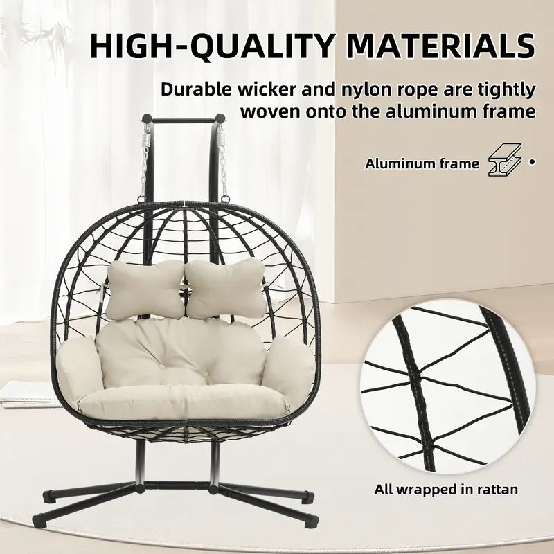 SwingNest — Double Hanging Egg Chair with 700lb Capacity & Thick Cushion (Folds Flat)