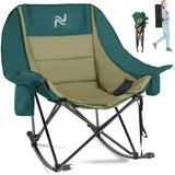 NestRock — XXL Padded Folding Rocking Chair with Insulated Cooler Pocket & Cup Holder (Holds 400lbs)