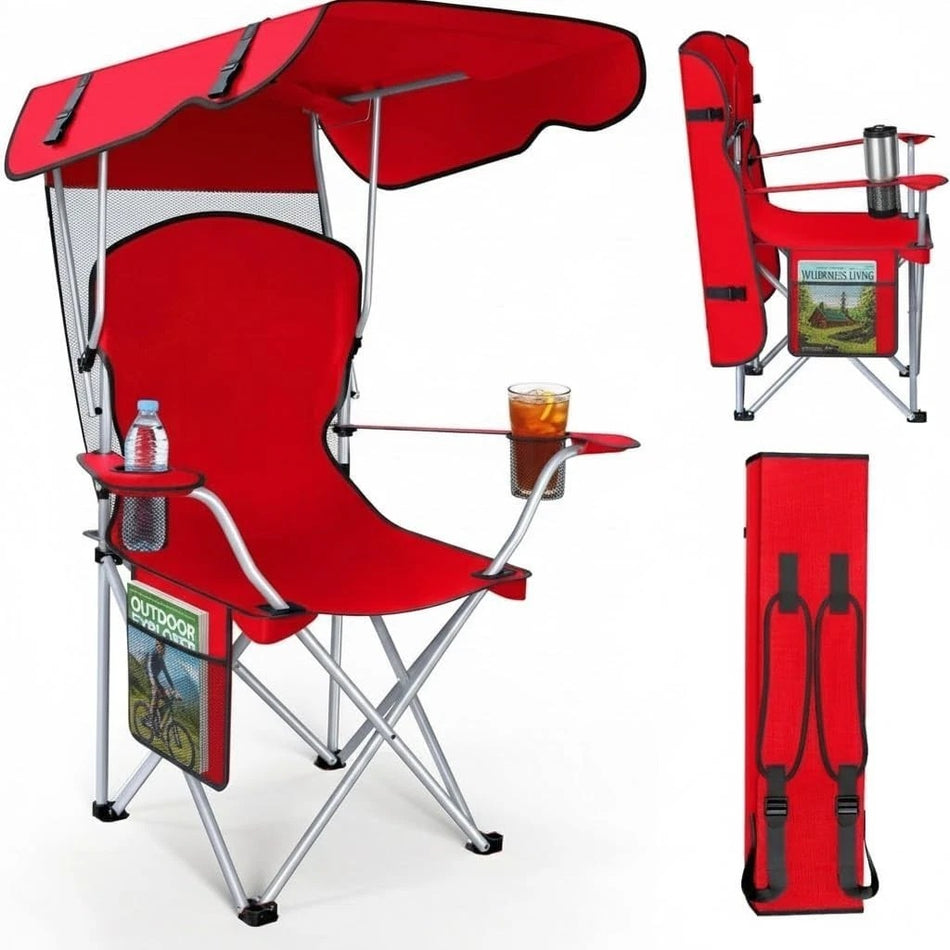 ShadeMate — Folding Outdoor Chair with Built-In Adjustable Sun Canopy & Dual Cup Holders