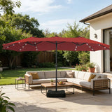 SolarSpan — 15ft Double-Sided Patio Umbrella with Solar LED Lights & Weighted Base Included