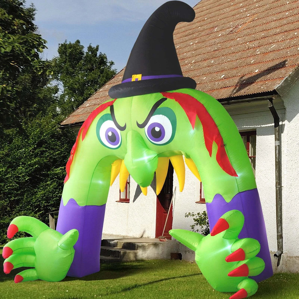 12FT Halloween Inflatable Archway with LED Lights – Large Outdoor Witch Yard Decoration