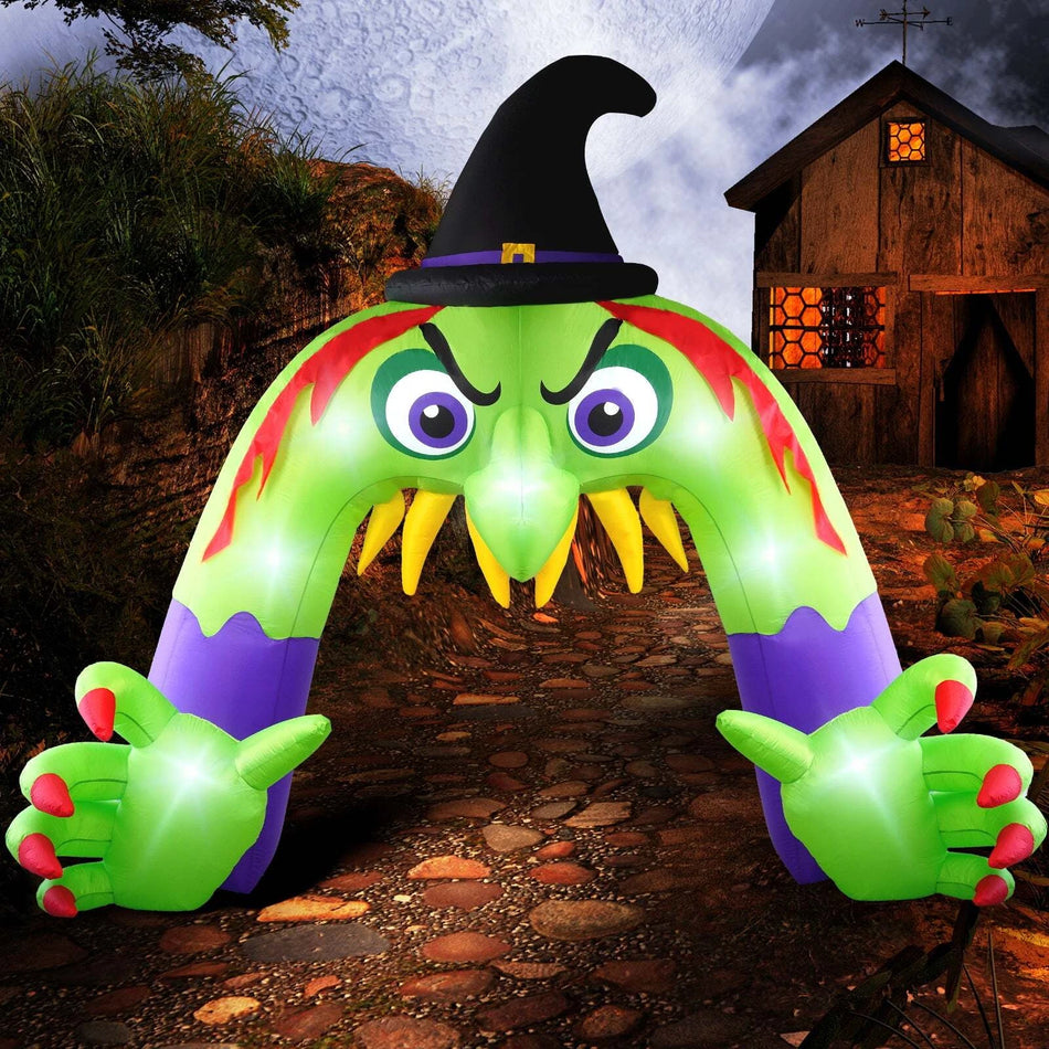 12FT Halloween Inflatable Archway with LED Lights – Large Outdoor Witch Yard Decoration