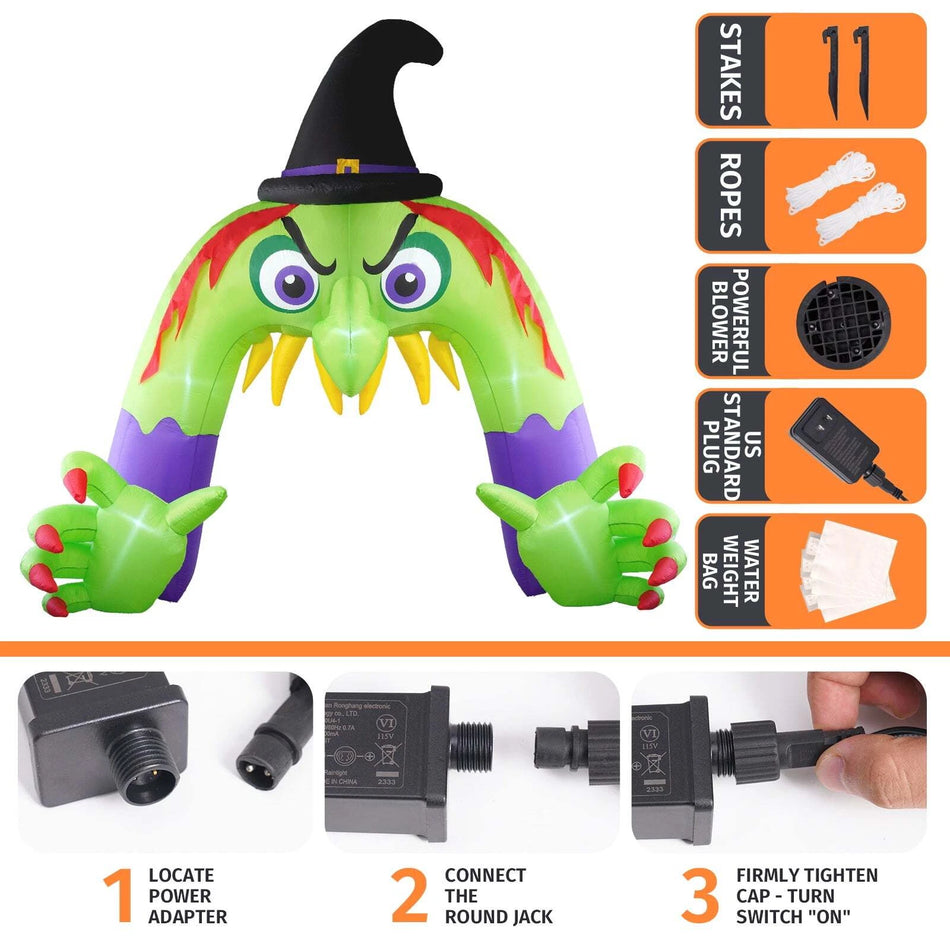 12FT Halloween Inflatable Archway with LED Lights – Large Outdoor Witch Yard Decoration