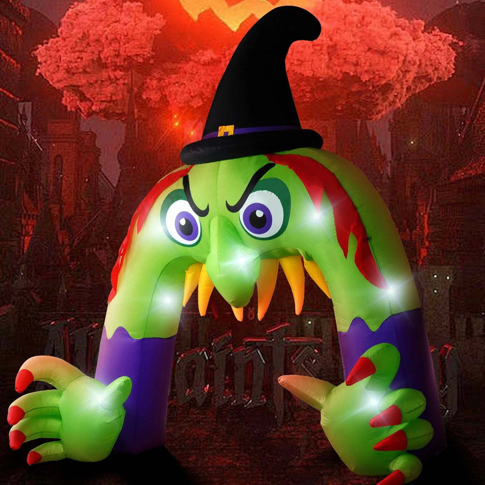 12FT Halloween Inflatable Archway with LED Lights – Large Outdoor Witch Yard Decoration