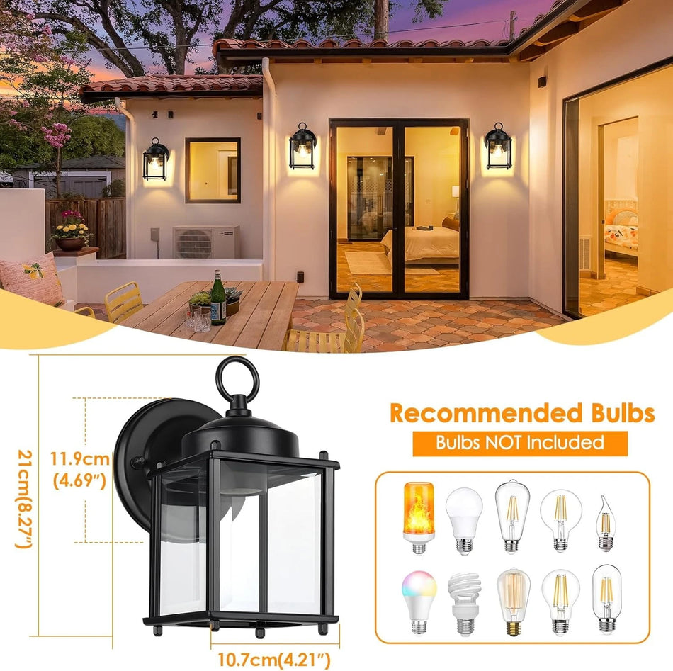 2-Pack Outdoor Wall Lanterns – Black Exterior Waterproof Wall Sconce Light Fixtures with Clear Beveled Glass