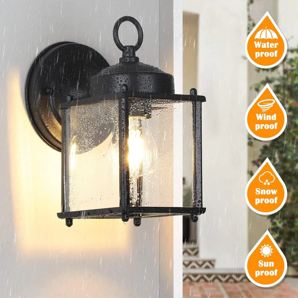 2-Pack Outdoor Wall Lanterns – Black Exterior Waterproof Wall Sconce Light Fixtures with Clear Beveled Glass