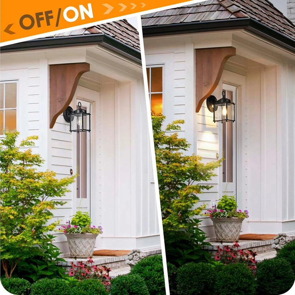 2-Pack Outdoor Wall Lanterns – Black Exterior Waterproof Wall Sconce Light Fixtures with Clear Beveled Glass