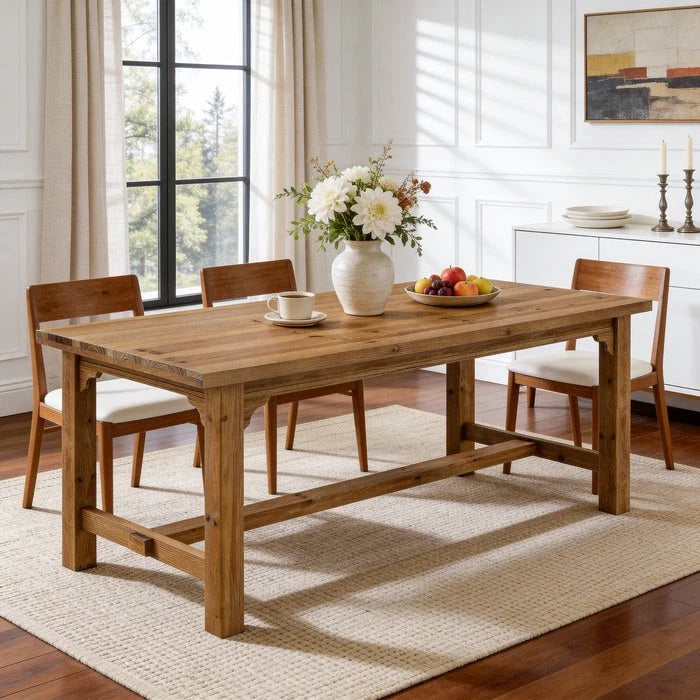 63-Inch Solid Wood Dining Room Table – Farmhouse Rectangular Kitchen Table for 4–6 People