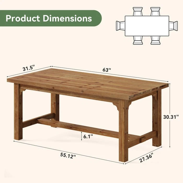 63-Inch Solid Wood Dining Room Table – Farmhouse Rectangular Kitchen Table for 4–6 People