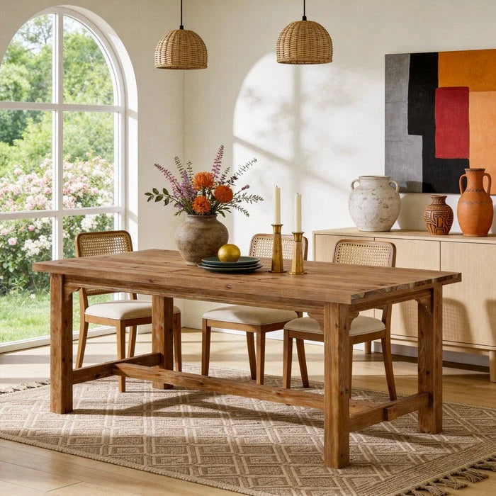 63-Inch Solid Wood Dining Room Table – Farmhouse Rectangular Kitchen Table for 4–6 People
