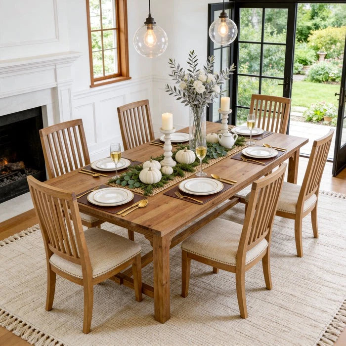 63-Inch Solid Wood Dining Room Table – Farmhouse Rectangular Kitchen Table for 4–6 People